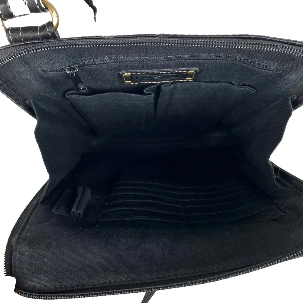 Fossil Leather Shoulder Bag Purse Satchel Black Handbag Crossbody Adjustable VTG